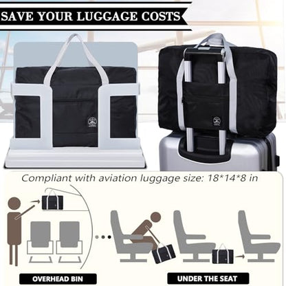 Travel Bag 12 PCS Carry on Luggage Foldable Duffel Bag Sports Gym Bag Weekender Overnight Bag Water Resistant Nylon Travel Duffel for Men Women (Black 12 PCS) - color: Black 12