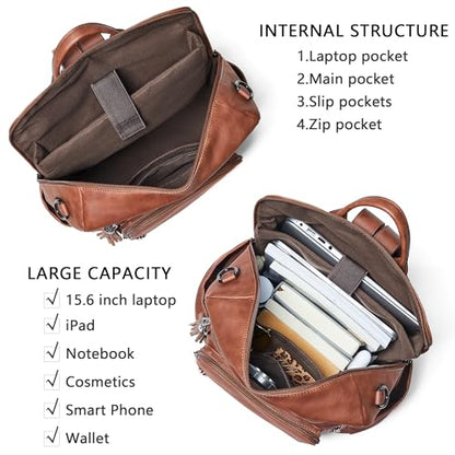 Shrrie Vegan Leather Laptop Backpack for Women 15.6 inch Work Backpack Fashion Travel Backpack Purse for Business College - color: 1 Nubuck Brown