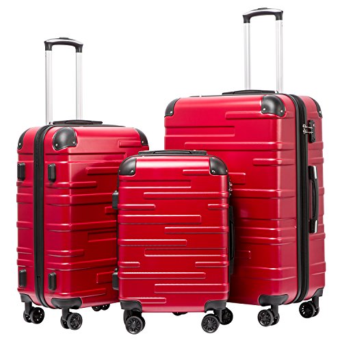 Coolife Hardside Luggage 3 Piece Set with TSA Lock, Spinner Wheels, Telescopic Handle, Lightweight Travel Suitcases (Red, 3 piece set) - color: red, size: 3 Piece Set