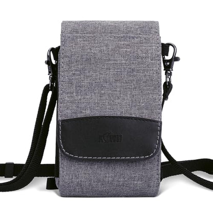 KIWIFOTOS Dual-Layer Travel Phone Pouch Crossbody Bag for iPhone 17 16 15 Pro Credit Cards Shoulder Bag with Strap Under 6.3" Cell Phone Holster - color: Gray, Double Layer