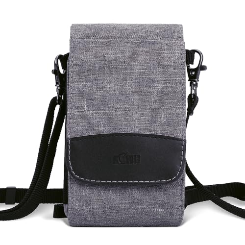KIWIFOTOS Dual-Layer Travel Phone Pouch Crossbody Bag for iPhone 17 16 15 Pro Credit Cards Shoulder Bag with Strap Under 6.3" Cell Phone Holster - color: Gray, Double Layer