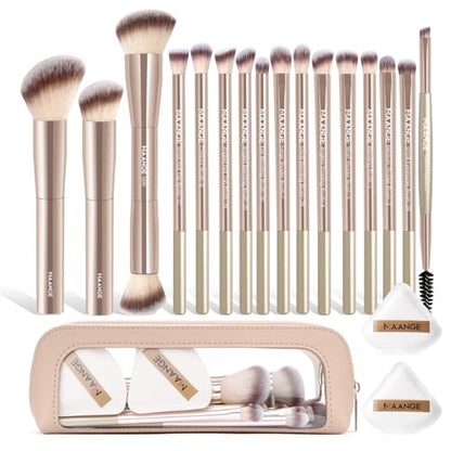 MAANGE Makeup Brush Set 19 PCS Travel Makeup Brushes Eyeshaowder Powder Concealers Foundation Professional Make Up Brush Set with Case (Gold) - color: Gold