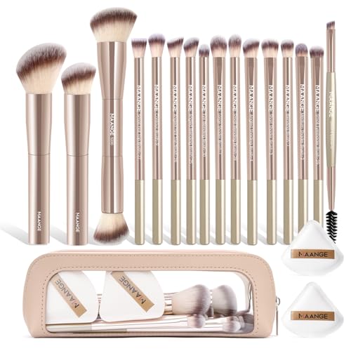 MAANGE Makeup Brush Set 19 PCS Travel Makeup Brushes Eyeshaowder Powder Concealers Foundation Professional Make Up Brush Set with Case (Gold) - color: Gold