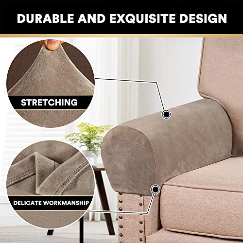 PrinceDeco 2 Pack Thick Velvet Stretch Armrest Covers for Chairs and Sofas Armchair Covers for Arms Couch Arm Cover Armrest Cover for Sofa Non Slip, Taupe - color: Taupe