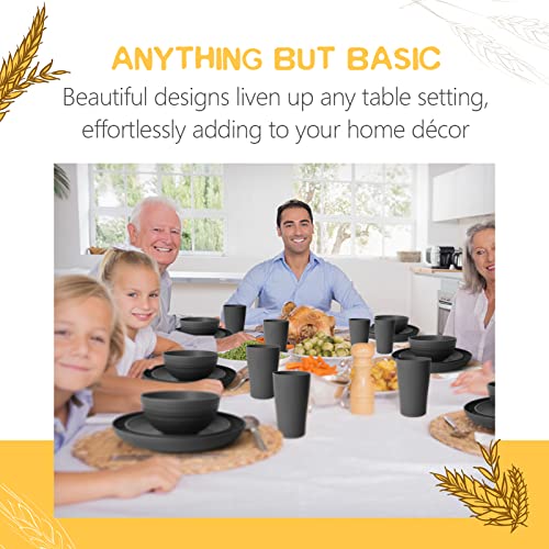 Teivio 32-Piece Kitchen Plastic Wheat Straw Dinnerware Set, Service for 8, Unbreakable Modern Dish Set - Dinner Plate/Dessert Plate/Cereal Bowl/Cup, for Apartment Essentials, Outdoor Camping, Black - color: Black
