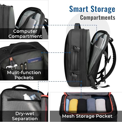 Vacpack Backpack with Vacuum, Expandable Air Vacuum Backpack for Travel,60L Compression Backpacks with Pump/USB Charging Port, Waterproof Laptop Backpack for Men/Women