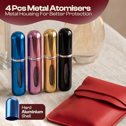 5ml Travel Perfume Bottle Refillable Atomizer Sprayer for Perfume,Leakproof Perfume Atomizer Travel, Portable Refillable Perfume Bottles, (Blue, Black, Pink, Gold + Leather Pouch) - color: Blue, Black, Pink, Gold + Leather Pouch