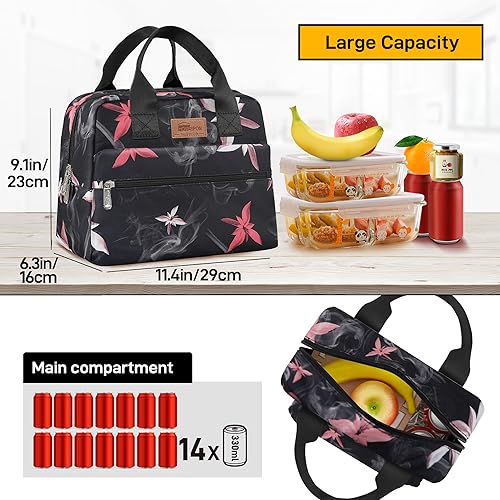 HOMESPON Insulated Lunch Bag for Women Men Lunch Box Cooler Lunch Tote for Work Picnic (Pink Flowers) - color: Pink Flowers