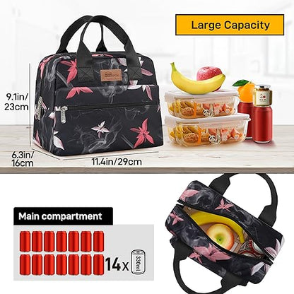 HOMESPON Insulated Lunch Bag for Women Men Lunch Box Cooler Lunch Tote for Work Picnic (Pink Flowers) - color: Pink Flowers