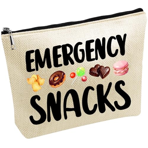 CREATCABIN Emergency Snacks Makeup Bags Canvas Cosmetic Bag Multi Purpose Case Zipper Pouches Toiletry Travel Storage Purse Portable Storage for Women Graduation Gifts 10x7Inch - style: Emergency Snacks