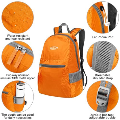 G4Free 20L Lightweight Packable Backpack Travel Hiking Daypack Foldable Backpack for Men Women - color: A-orange