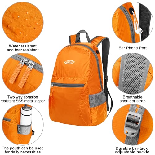 G4Free 20L Lightweight Packable Backpack Travel Hiking Daypack Foldable Backpack for Men Women - color: A-orange