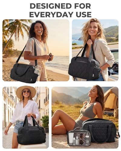 Percover Weekender Bag for Women, Ultra Lightweight Travel Duffle, Carry On Personal Item Overnight Bag with Toiletry Pouch & Compartments, Quilted Gym & Travel Bag, Midnight Black - color: Midnight Black