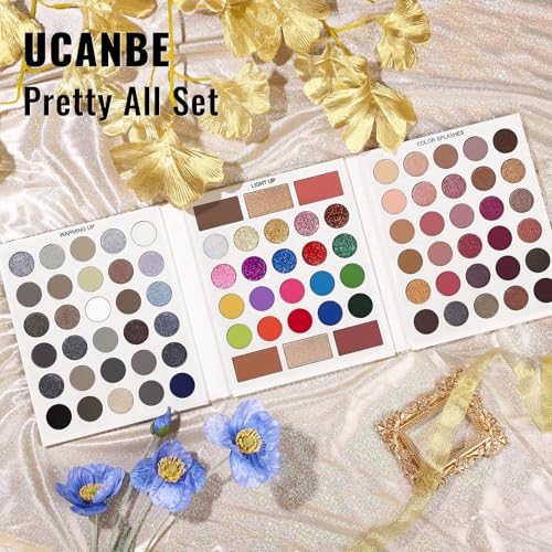 UCANBE Eyeshadow Makeup Palette 86 Colors, Matte Black Grey Silver Smokey Goth Eye Shadows+Chunky Pressed Glitters+Bright Colorful Neon Shades+Rosy Rusty Neutrals for Every Day & Halloween Make Up - color: Palette C
