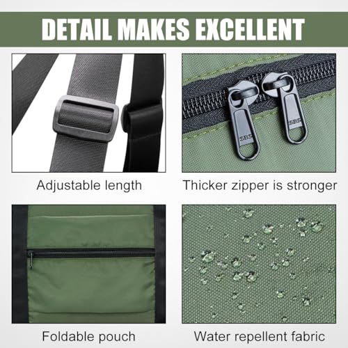 Small Duffle Bag for Men Women, Mini Gym Bag Foldable Travel Tote Carry On Luggage with Trolley Sleeve, Army Green - color: Army green, size: 23L