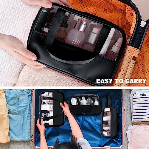 Clear Makeup Bag, 3 Pcs of Cosmetic Bags Set, Transparent PVC Travel Makeup Pouch, Waterproof Cute Toiletry Bag for Women (Black) - color: Z-Black-3pcs, style: 3pcs