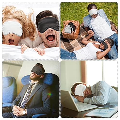 Silk Satin Sleeping Mask Eye Mask Set Include 2 Blindfold Eyeshade Elastic Strap Double Layer Silk Filling Eye Cover 2 Ear Plugs 2 Storage Bags for Women and Men Sleep Travel Nap (Black, Gray) - color: Black, Gray