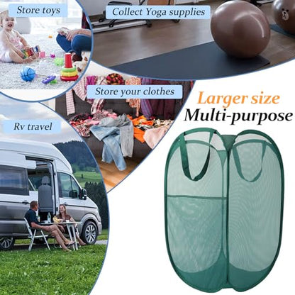 Upgraded 100L Extra Large Collapsible Laundry Baskets, 2 Pack XL Mesh Pop Up Laundry Hamper with Handles, Portable Travel Laundry Basket, Foldable Hamper. Green - color: Green, size: 2-Pack Vertical