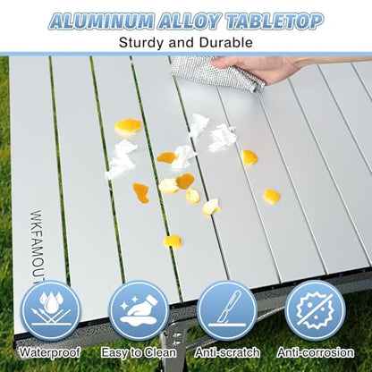 29.9" Tall Folding Camping Table for 2-6 Person, 54.7" Large Aluminum Foldable Roll-up Table Outdoor with Carry Bag for Picnic, Camp, Sturdy, Backyard, Patio - color: Silver