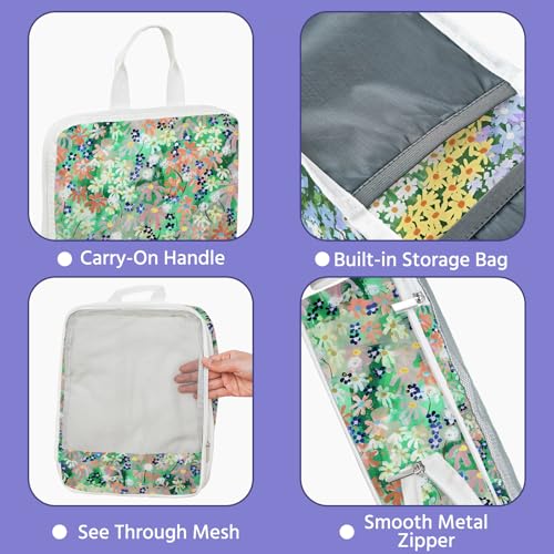 7 Pcs Compression Packing Cubes for Travel, Waterproof Suitcase Luggage Backpack Organizer with Toiletry Bag Travel Essentials for Women/Men-Flowers - color: Multi-Flowers