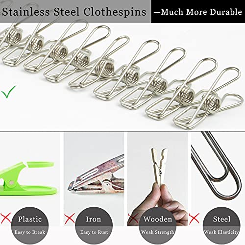 JDYOOMI 2 Pack Stainless Steel Laundry Drying Rack Windproof Clothes Hangers with 20 Clips for Drying Socks,Towels,Diapers,Bras,Baby Clothes,Underwear,Scarfs,Hats,Gloves - Upgraded Type