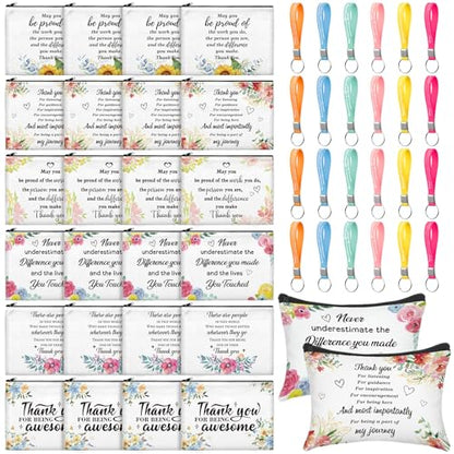 Panelee 48 Pcs Graduation Inspirational Gifts Makeup Cosmetic Bag Bulk with Zipper Keychain Bibles Employee Appreciation Makeup Bags Motivational Gift for Ladies Women Teacher Coworker Gifts - style: Delicate Style
