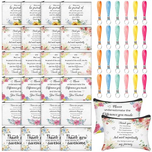 Panelee 48 Pcs Graduation Inspirational Gifts Makeup Cosmetic Bag Bulk with Zipper Keychain Bibles Employee Appreciation Makeup Bags Motivational Gift for Ladies Women Teacher Coworker Gifts - style: Delicate Style
