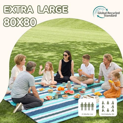 Genovega Waterproof Beach Blanket Picnic Outdoor Mat Rug Men Birthday Male Boss Coworker Gifts Teacher Friend Colleague Office Manager Supervisor Executive Assistant Inter Farewell Appreciation Cool - color: Teal Black Stripe