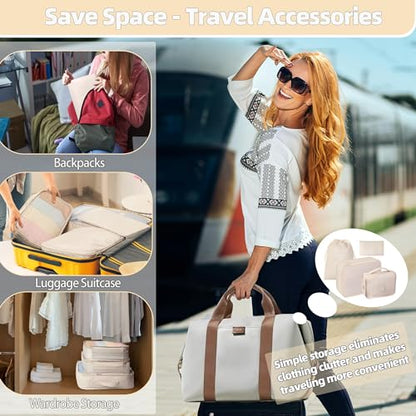 10 Pcs Set Packing Cubes - Travel Packing Organizers, Expandable Suitcase Organizer, Luggage Organizer Bags - color: BEIGE