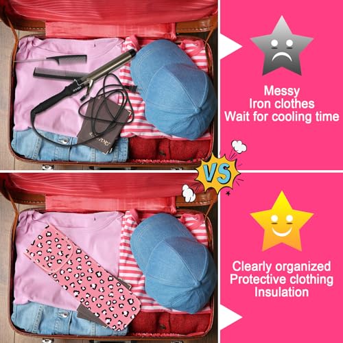 Shappy 2 Pcs Heat Resistant Hair Tools Bag Curling Iron Travel Case Cover Neoprene Flat Iron Holder Travel Case and Silicone Mat Pouch for Hot Hair Tools Storage Organizer(Leopard Style) - style: Leopard Style