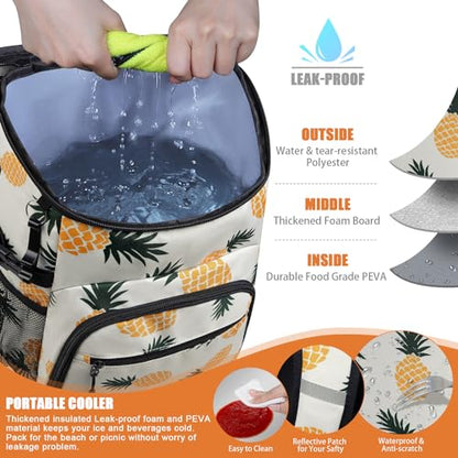 Cooler Backpack Insulated Leakproof Waterproof Backpack Cooler Bag 30/45 Cans, Large Capacity Lightweight Travel Camping Beach Backpack Cooler Ice Chest for Men and Women - color: pineapple, size: 30 Cans