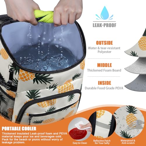 Cooler Backpack Insulated Leakproof Waterproof Backpack Cooler Bag 30/45 Cans, Large Capacity Lightweight Travel Camping Beach Backpack Cooler Ice Chest for Men and Women - color: pineapple, size: 30 Cans