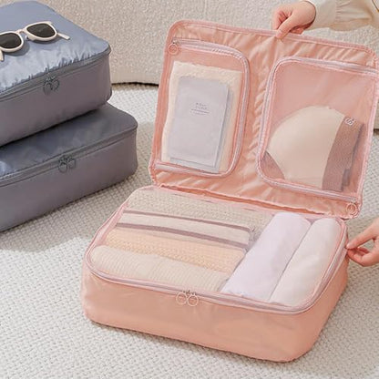 Packing Cubes Set for Suitcases - Lightweight Travel Luggage Organizers with Compression Storage, Shoe Bag & Underwear Bag, Space-Saving Travel Essentials for Men & Women（Pink）