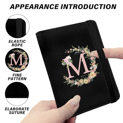 Cute Passport Holder and Holder Combo Passport Cover with RFID Blocking Women Men Compatible Wallet Credit Card Protector (Initial Monogram-M) - color: BLACK-M
