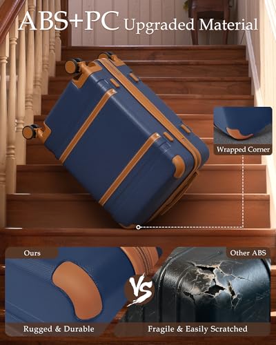 LONG VACATION Luggage Sets 5 Piece, Suitcases With Wheels, PC+ABS Hardshell Luggage Set with Spinner Wheels, TSA Lock (Navy Brown) - color: Navy Brown, size: 5 Piece Set (20, 24, 28 Inch)
