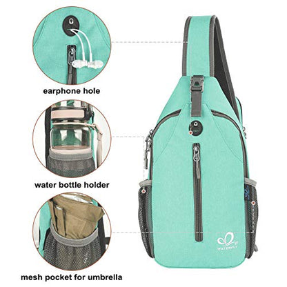 WATERFLY Crossbody Sling Backpack Sling Bag Travel Hiking Chest Bag Daypack - color: N - Mint Green