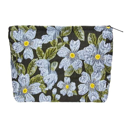 PAZIMIIK Makeup Bag Large Cotton Zipper Pouch for Purse Travel Canvas Make Up Organizer for Women Cosmetic,Brocade Flower Black - color: Brocade Flower Black