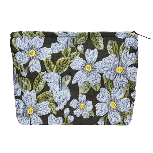 PAZIMIIK Makeup Bag Large Cotton Zipper Pouch for Purse Travel Canvas Make Up Organizer for Women Cosmetic,Brocade Flower Black - color: Brocade Flower Black