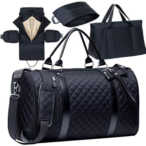 GARPROVM Garment Bags for Travel Women, 3 in 1 Convertible Garment Duffle Bags with Separated Tote Bag, Waterproof Suit Bag Travel Carry On Luggage Weekender Bag for Business Trip, Black - color: Black