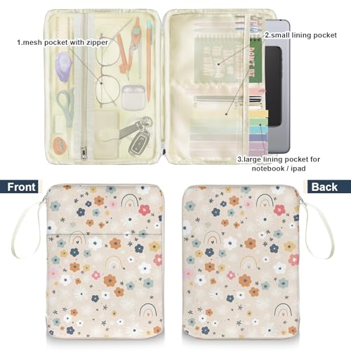 Rainbow Book Sleeve Pouch with Zipper, Paperback Book Protector Case,PU Leather Waterproof Book Pouch,Cute Floral Print Travel Book Carrying Case for Book Lovers Women,Book Cover for Hardcover