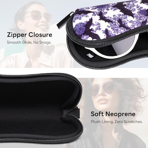 Sunglasses Case with Belt Clip, Ultra Light Neoprene Zipper Soft Padded Glasses Case for Women Men - color: Bats