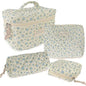 NATINSA Cute Makeup Bag for Women(2 Pcs), Travel Cosmetic Bags, Quilted Coquette Aesthetic Floral Toiletry Organizer Bag (47 - BlueMuDan) - color: 47 - BlueMuDan