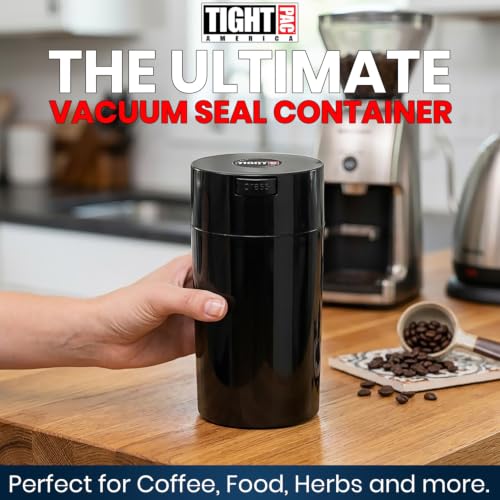 Tightvac 3 to 12 Ounces Airtight Smell Proof Container - Patented Vacuum Seal, Storage for Coffee, Herbs, Tea, Spices, Dry Goods - Odor Resistant Vacuum Jar, Black - color: Black