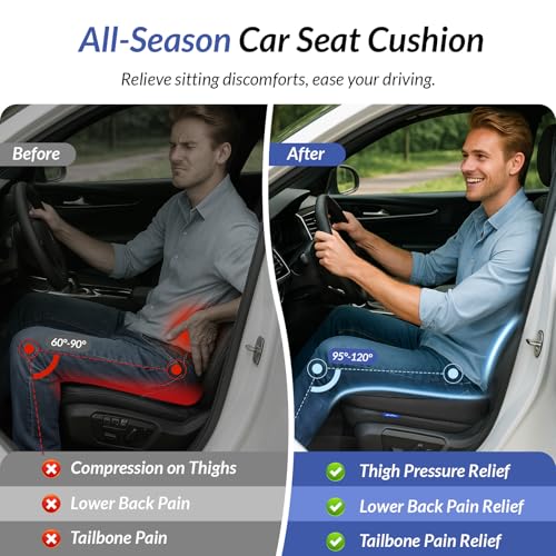 ZIKEE Wedge Car Seat Cushion for Tailbone Pain Relief & Better Visibility, Ergonomic Memory Foam Seat Cushion for Car with Breathable Channel Design, Fits Car, SUV, Truck, Non-Slip Mesh Cover