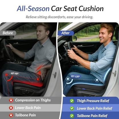 ZIKEE Wedge Car Seat Cushion for Tailbone Pain Relief & Better Visibility, Ergonomic Memory Foam Seat Cushion for Car with Breathable Channel Design, Fits Car, SUV, Truck, Non-Slip Mesh Cover