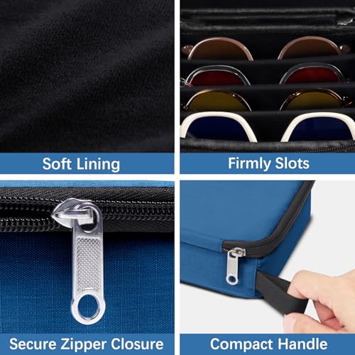 Bukere Travel Sunglasses Organizer Case, Adjustable Slot For Multiple Pairs, Portable Eyeglasses Storage Box for Men Women - color: Blue, style: 4 Slots