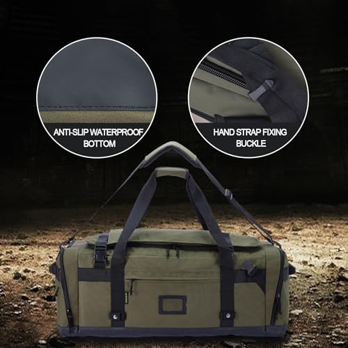 Large Duffle Bag for Travel - Men & Women, Foldable Gym Duffle Backpack, Heavy Duty Tactical Military Canvas Duffel Bags, Extra Big Carry On with Shoe Pockets, Waterproof (80L/103L) - color: Army Green, size: M(80L)