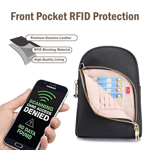 INICAT RFID Blocking Sling Bag, Anti Theft Crossbody Bag for Women Compact Travel Purses Leather - color: Black Rich