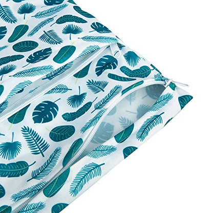 babygoal Wet Dry Bags for Baby Cloth Diapers, Washable Travel Bags, Beach, Pool, Gym Bag for Swimsuits & Wet Clothes with Two Zippered Pockets 3 Pack, 3LN12 - color: Monkey&Rocket&Leaves