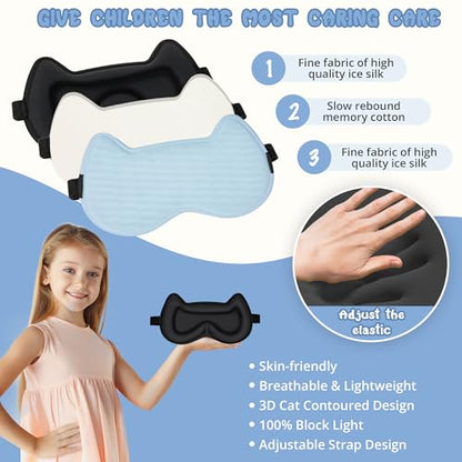 Kids Sleep Mask: 3D Contoured Cup Eye Mask, Blindfold with Adjustable Strap, Kids Eye Cover for Boys, Girls, Teens, Pressure-Free with Memory Foam Face Mask (Blue) - color: Blue